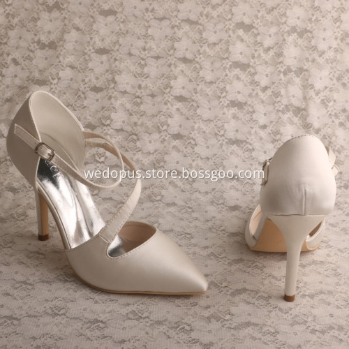 Ivory Satin Black Pointed High Heel Wedding Party Shoes